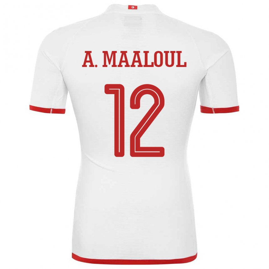 Donna Maglia Tunisia Ali Maaloul #12 Bianco Kit Gara Away 22-24 Maglietta