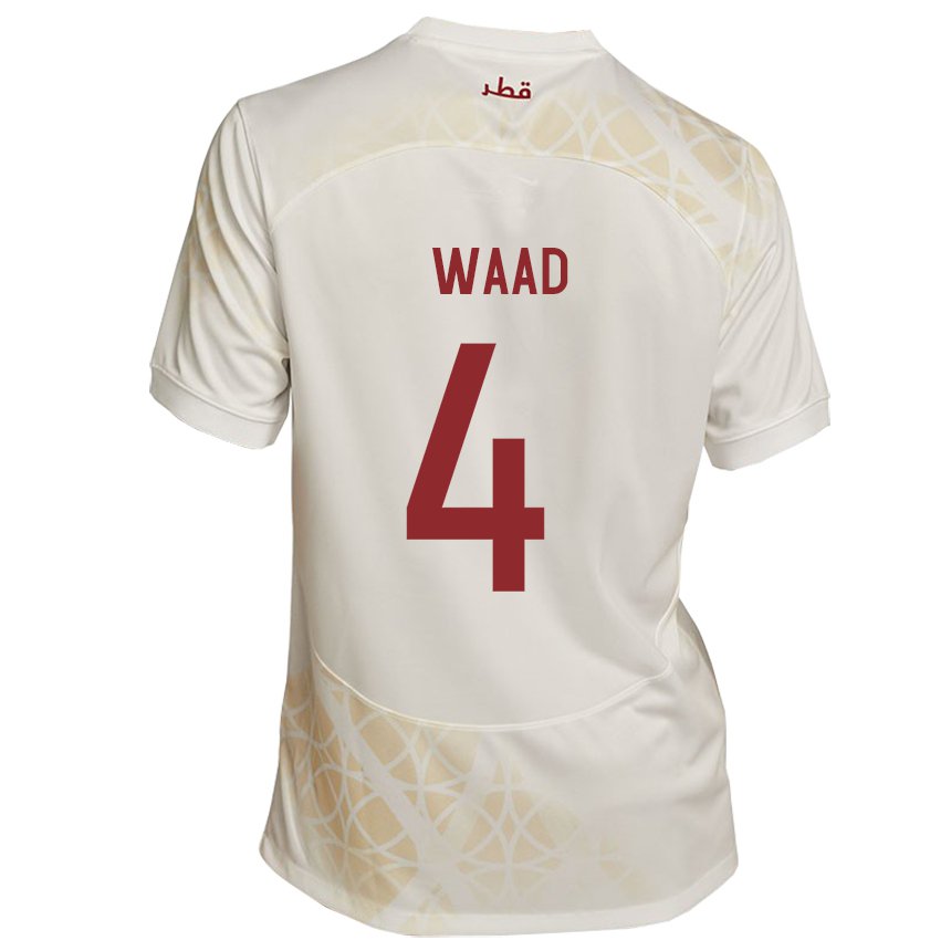 Donna Maglia Qatar Mohammed Waad #4 Beige Oro Kit Gara Away 22-24 Maglietta