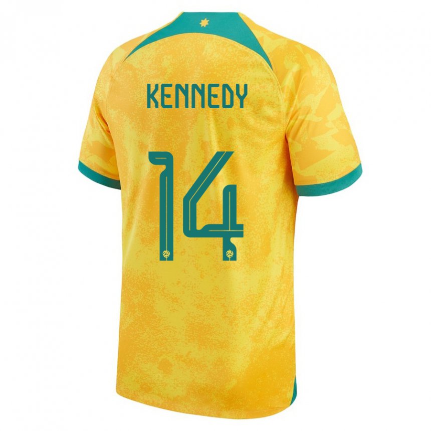 Bambino Maglia Australia Alanna Kennedy #14 D'oro Kit Gara Home 22-24 Maglietta