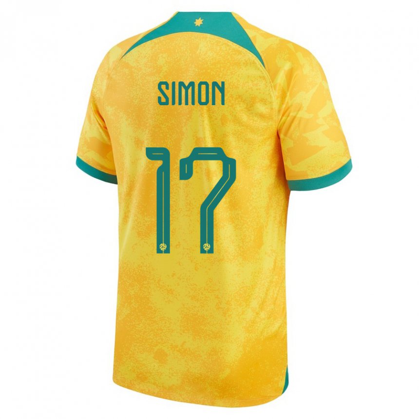 Bambino Maglia Australia Kyah Simon #17 D'oro Kit Gara Home 22-24 Maglietta