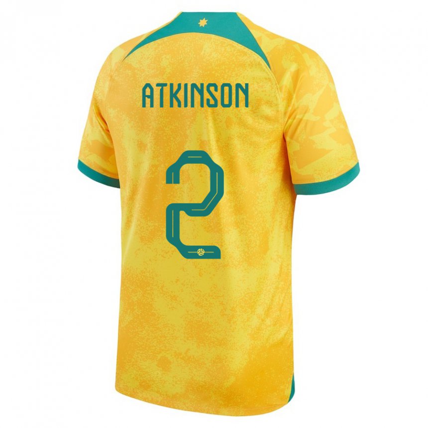 Bambino Maglia Australia Nathaniel Atkinson #2 D'oro Kit Gara Home 22-24 Maglietta