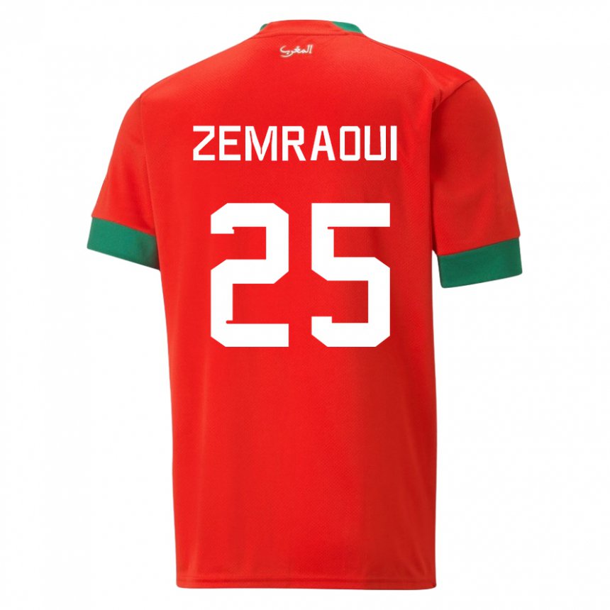 Bambino Maglia Marocco Oussama Zemraoui #25 Rosso Kit Gara Home 22-24 Maglietta