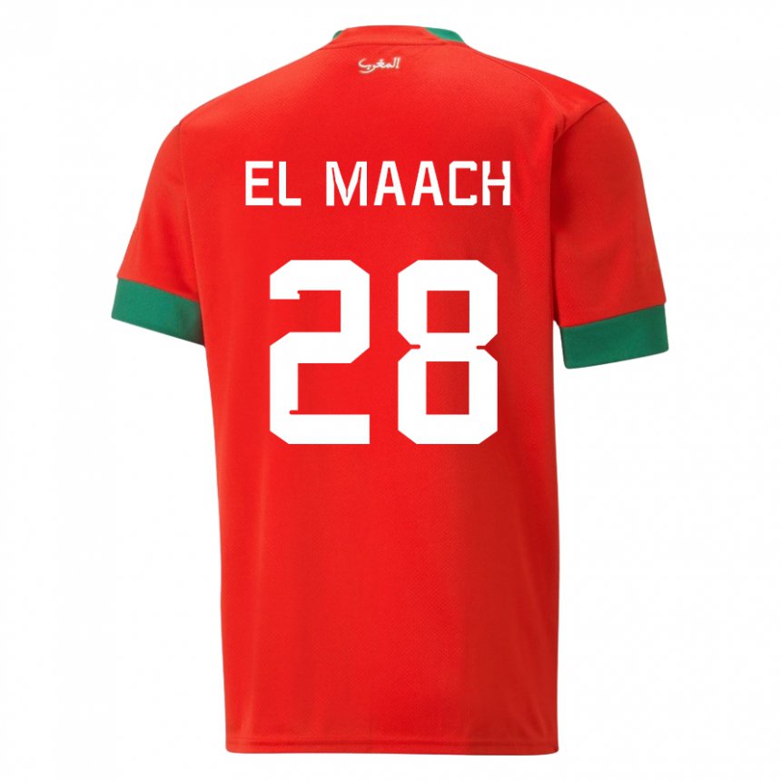 Bambino Maglia Marocco Fouad El Maach #28 Rosso Kit Gara Home 22-24 Maglietta