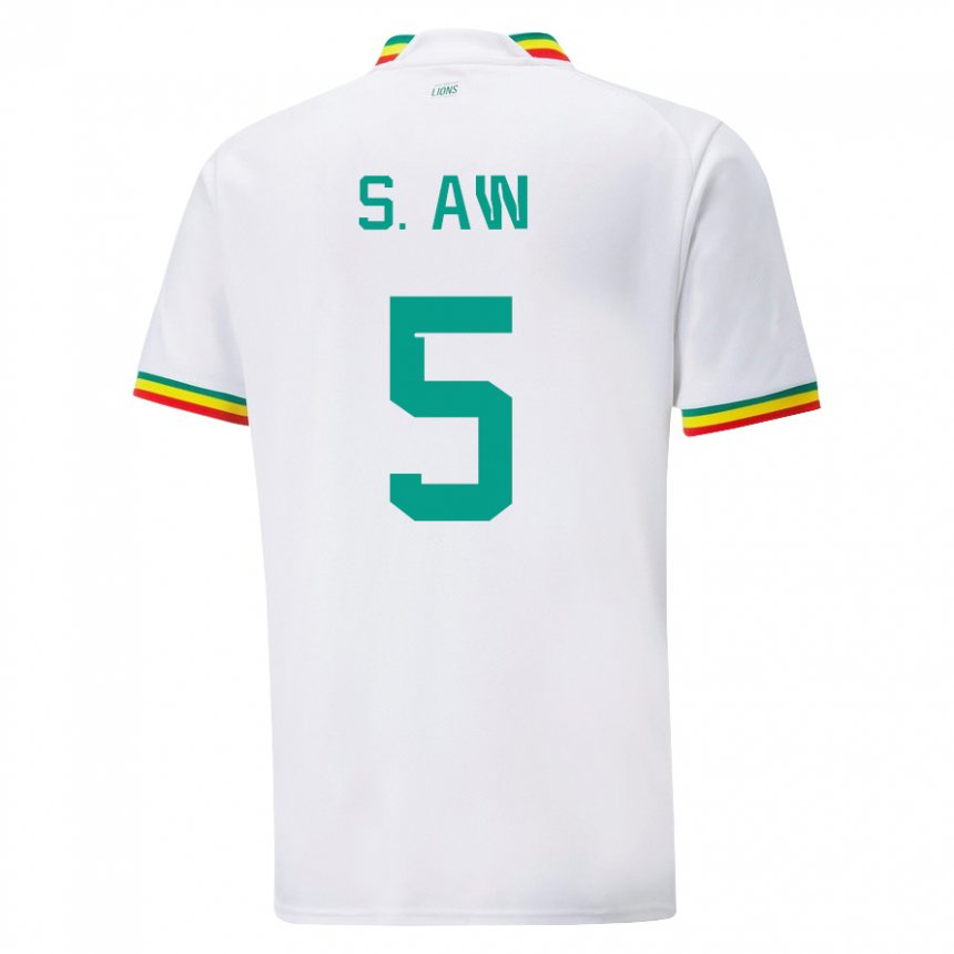 Bambino Maglia Senegal Souleymane Aw #5 Bianco Kit Gara Home 22-24 Maglietta