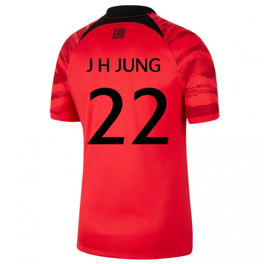 Bambino Maglia Corea Del Sud Jung Jong Hun #22 Rosso Nero Kit Gara Home 22-24 Maglietta