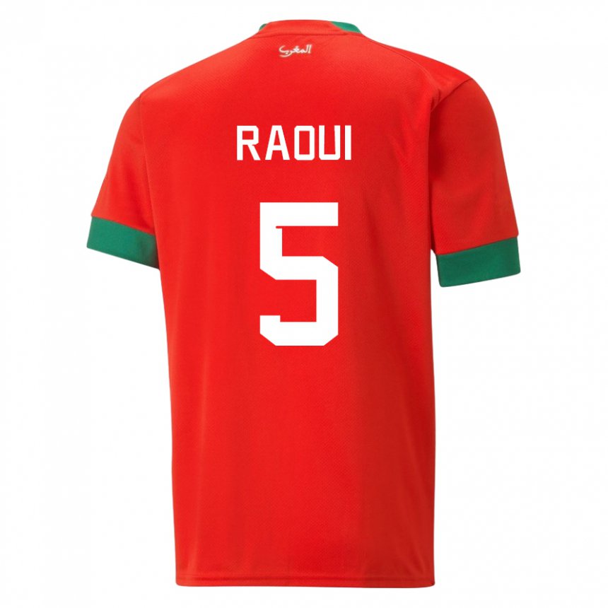 Bambino Maglia Marocco Oussama Raoui #5 Rosso Kit Gara Home 22-24 Maglietta
