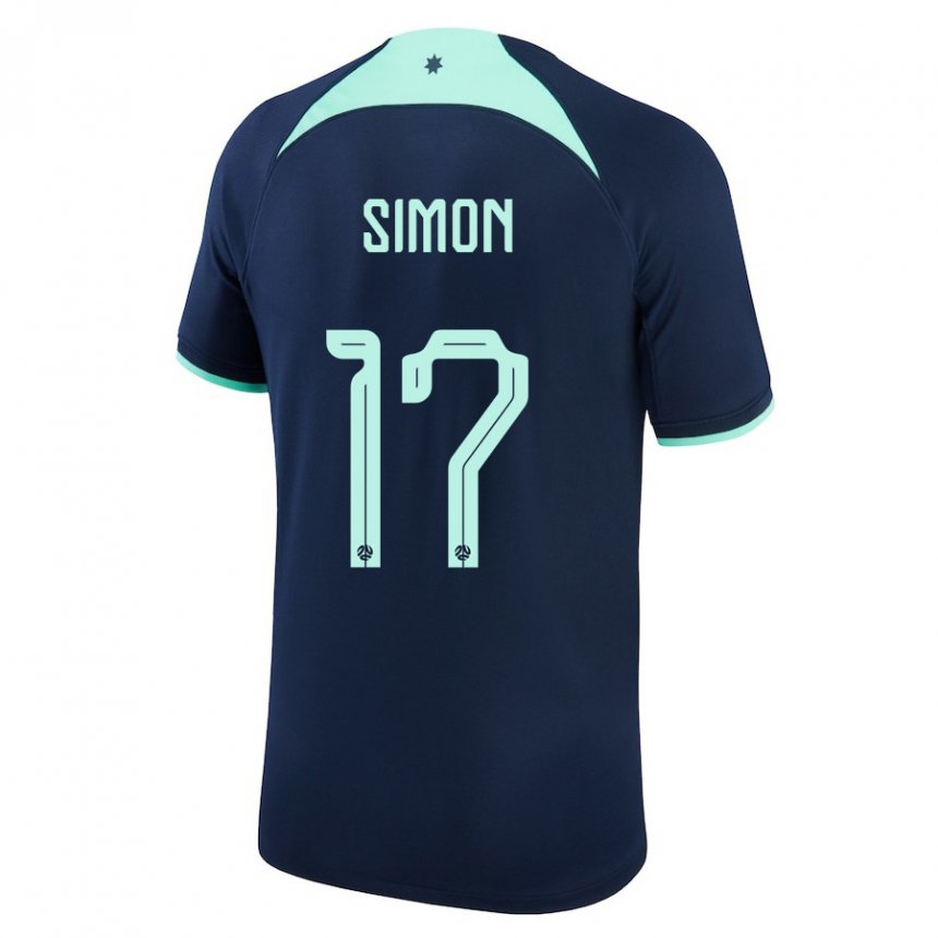 Bambino Maglia Australia Kyah Simon #17 Blu Scuro Kit Gara Away 22-24 Maglietta