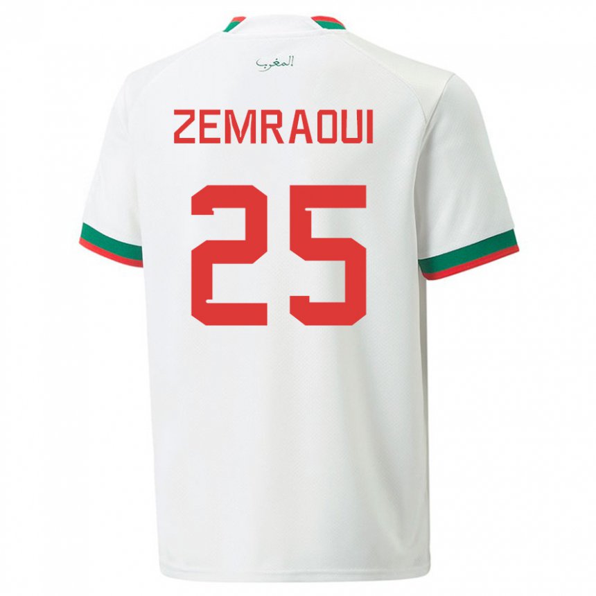Bambino Maglia Marocco Oussama Zemraoui #25 Bianco Kit Gara Away 22-24 Maglietta