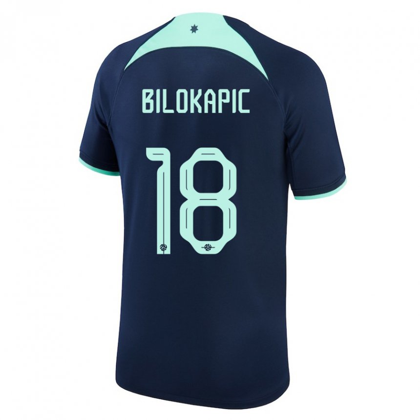 Bambino Maglia Australia Nicholas Bilokapic #18 Blu Scuro Kit Gara Away 22-24 Maglietta