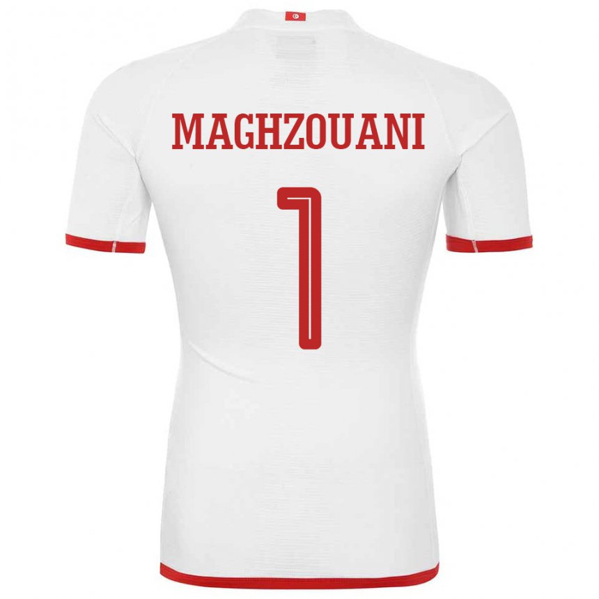 Bambino Maglia Tunisia Wassim Maghzouani #1 Bianco Kit Gara Away 22-24 Maglietta