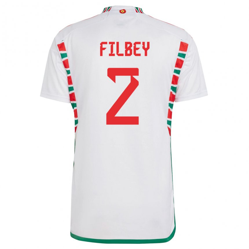 Bambino Maglia Galles Anna Filbey #2 Bianco Kit Gara Away 22-24 Maglietta