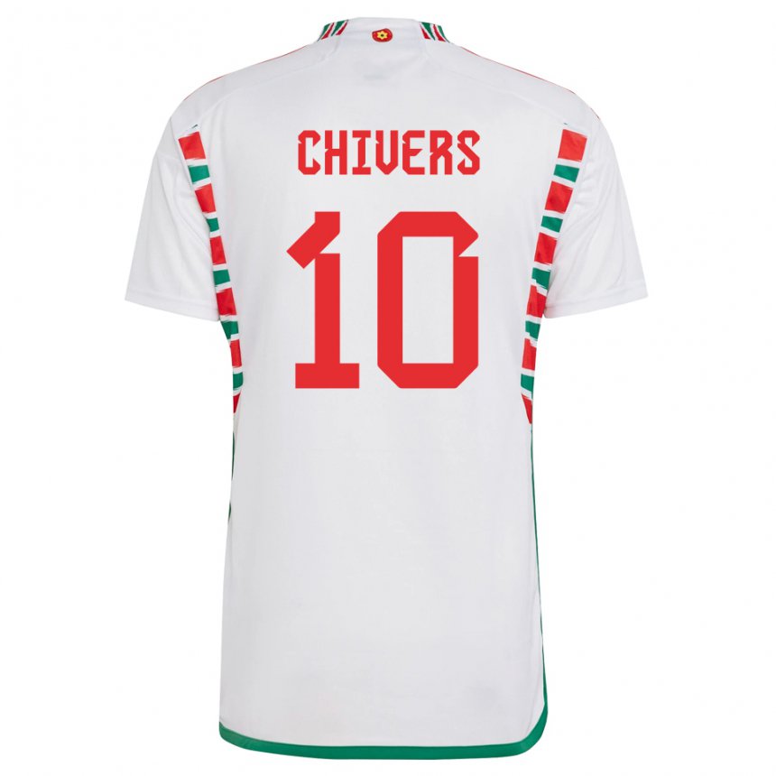 Bambino Maglia Galles Chloe Chivers #10 Bianco Kit Gara Away 22-24 Maglietta