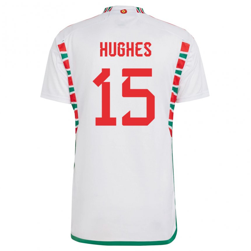 Bambino Maglia Galles Elise Hughes #15 Bianco Kit Gara Away 22-24 Maglietta