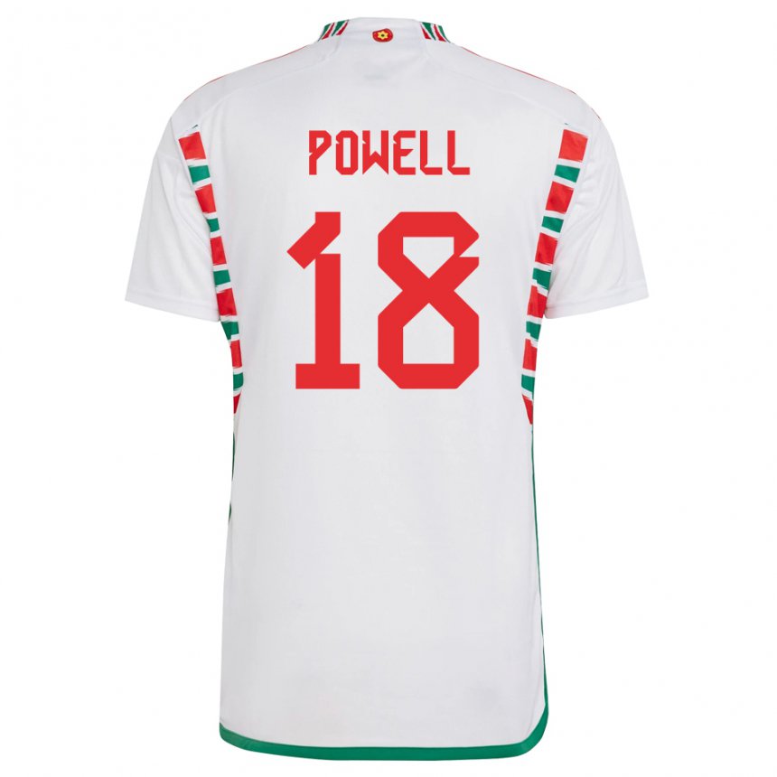 Bambino Maglia Galles Ella Powell #18 Bianco Kit Gara Away 22-24 Maglietta