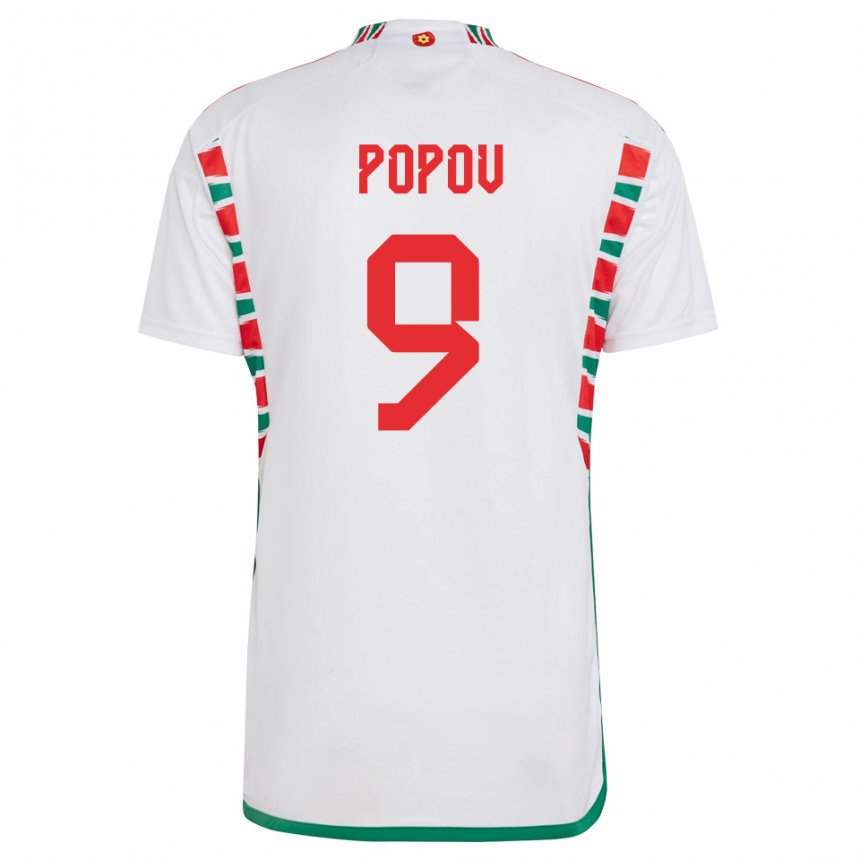 Bambino Maglia Galles Christopher Popov #9 Bianco Kit Gara Away 22-24 Maglietta