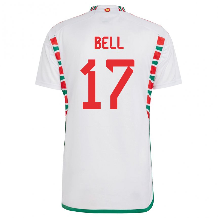 Bambino Maglia Galles Zac Bell #17 Bianco Kit Gara Away 22-24 Maglietta