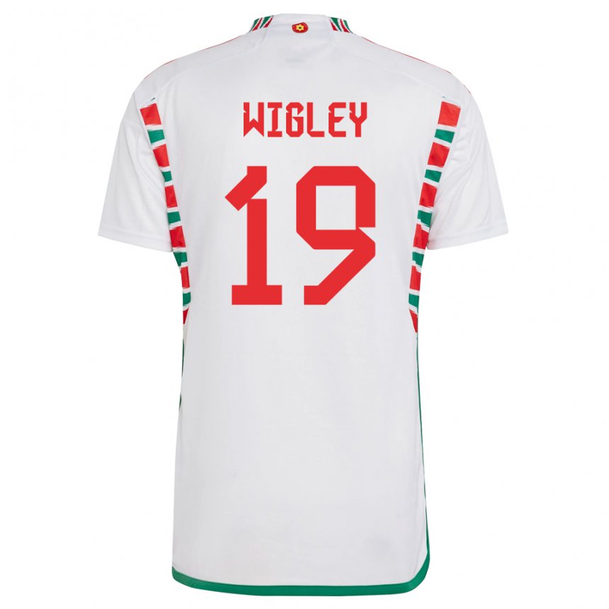 Bambino Maglia Galles Morgan Wigley #19 Bianco Kit Gara Away 22-24 Maglietta