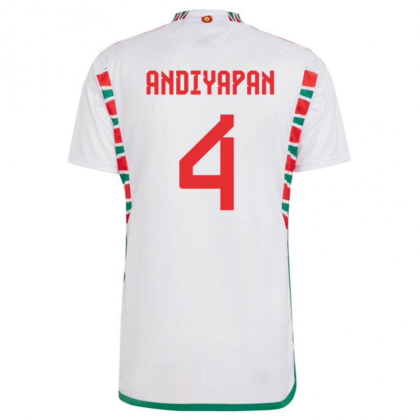 Bambino Maglia Galles William Andiyapan #4 Bianco Kit Gara Away 22-24 Maglietta