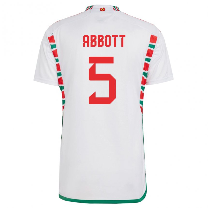 Bambino Maglia Galles George Abbott #5 Bianco Kit Gara Away 22-24 Maglietta