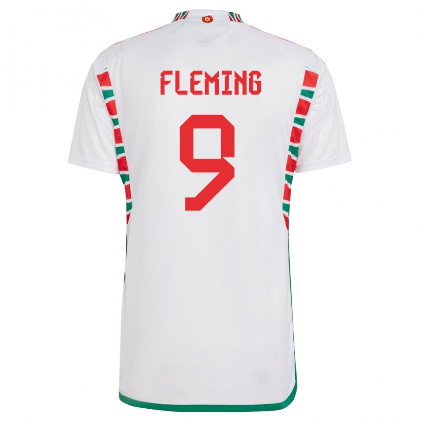 Bambino Maglia Galles Cole Fleming #9 Bianco Kit Gara Away 22-24 Maglietta