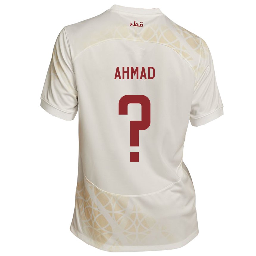 Bambino Maglia Qatar Homam Ahmad #0 Beige Oro Kit Gara Away 22-24 Maglietta