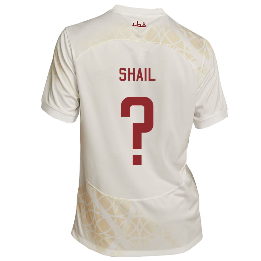 Bambino Maglia Qatar Ahmad Shail #0 Beige Oro Kit Gara Away 22-24 Maglietta