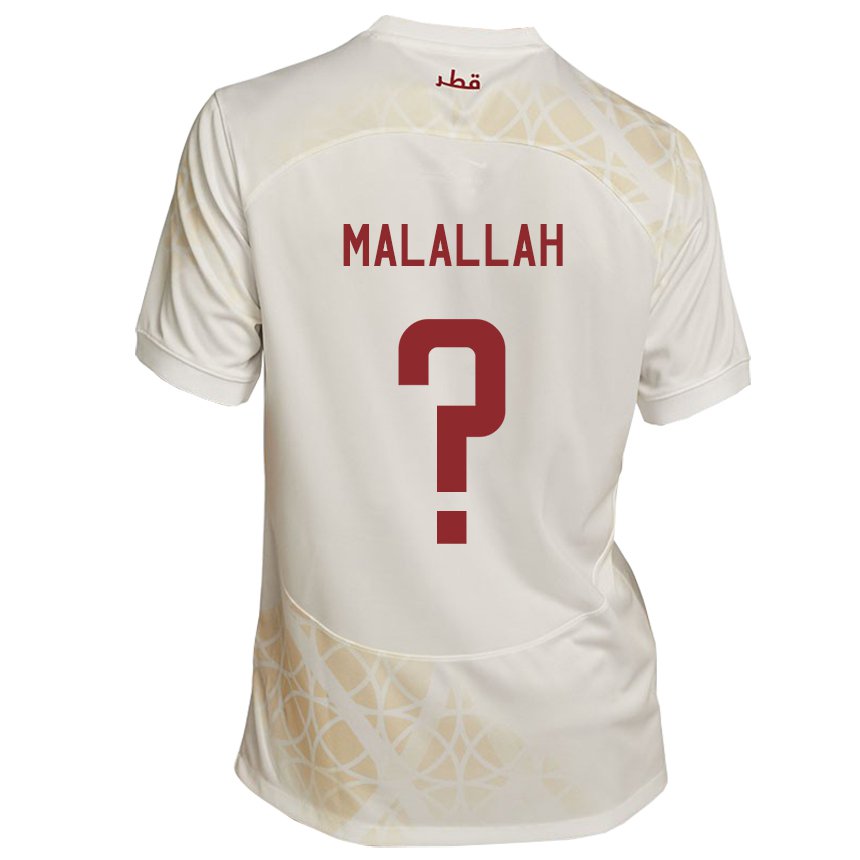 Bambino Maglia Qatar Ali Malallah #0 Beige Oro Kit Gara Away 22-24 Maglietta