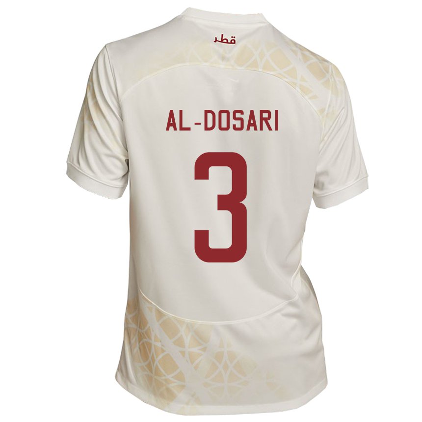 Bambino Maglia Qatar Dana Al Dosari #3 Beige Oro Kit Gara Away 22-24 Maglietta