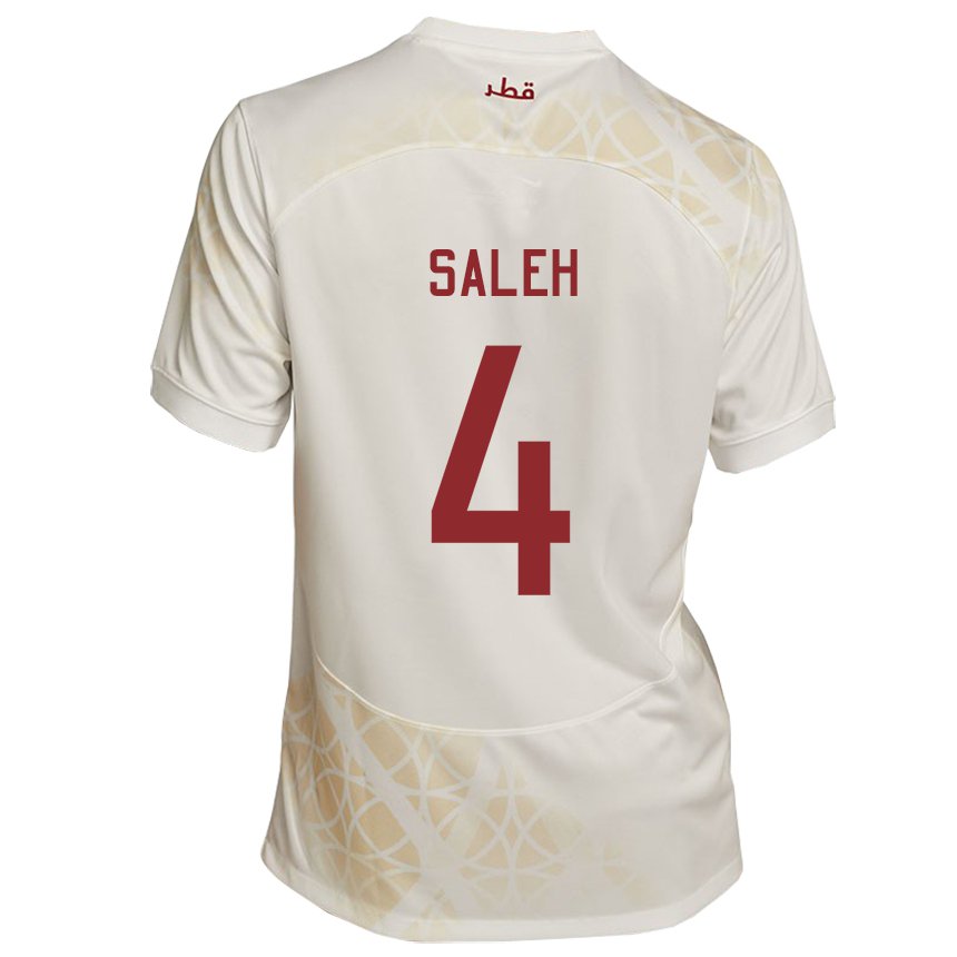 Bambino Maglia Qatar Hagar Saleh #4 Beige Oro Kit Gara Away 22-24 Maglietta