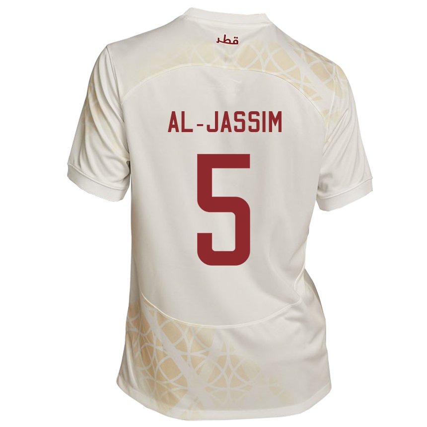 Bambino Maglia Qatar Dana Al Jassim #5 Beige Oro Kit Gara Away 22-24 Maglietta