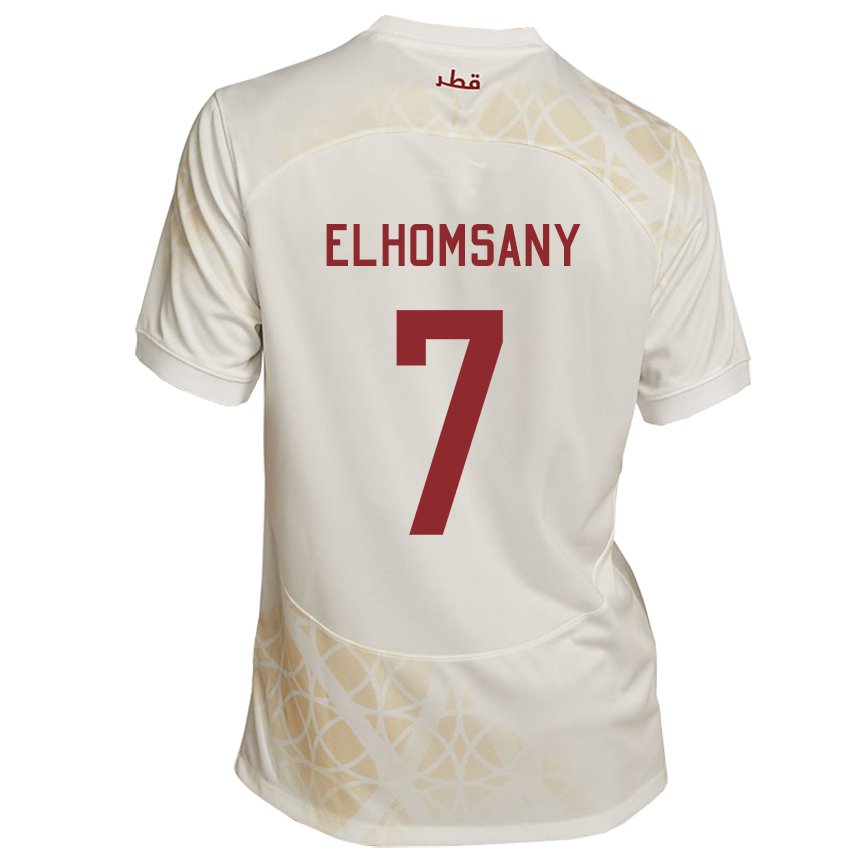 Bambino Maglia Qatar Yasmeen Elhomsany #7 Beige Oro Kit Gara Away 22-24 Maglietta