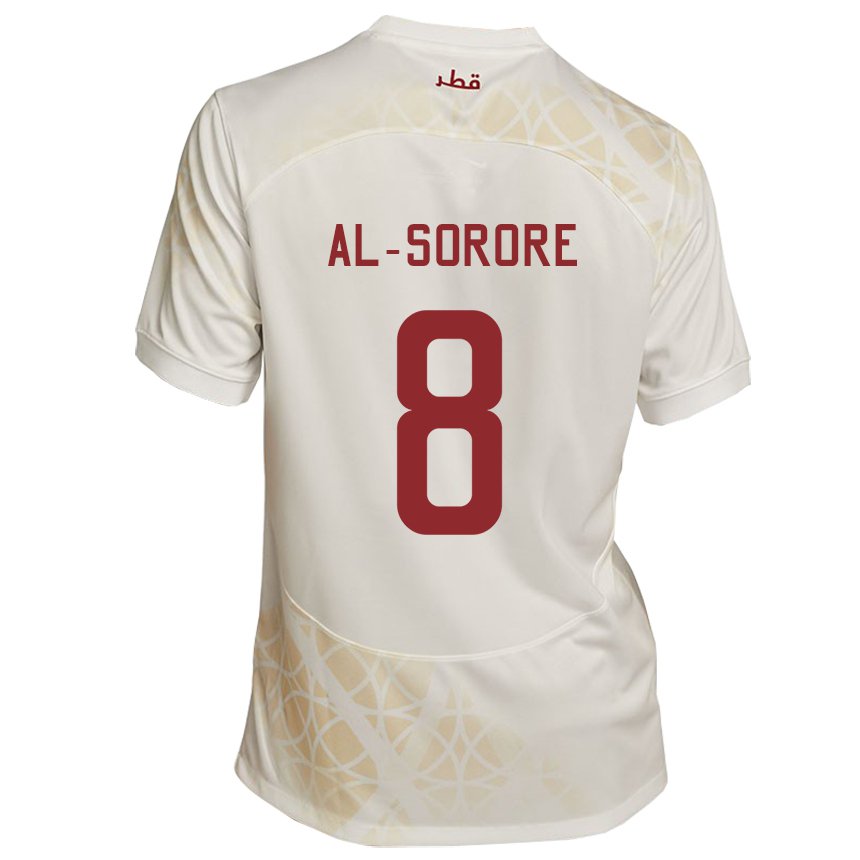 Bambino Maglia Qatar Asma Al Sorore #8 Beige Oro Kit Gara Away 22-24 Maglietta