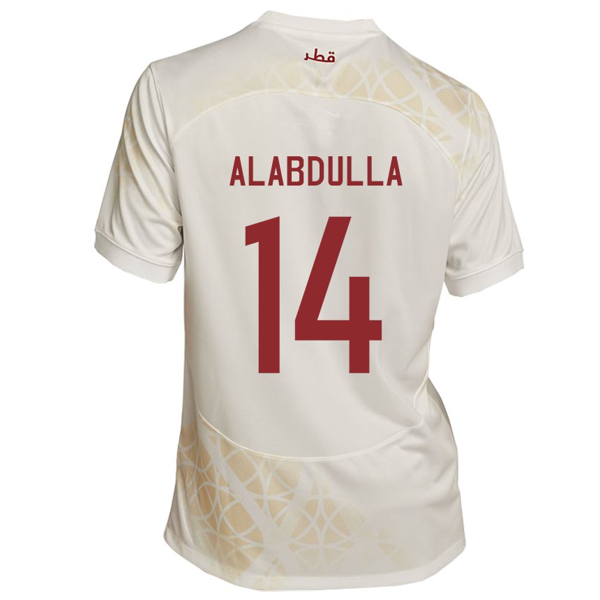 Bambino Maglia Qatar Moudhi Alabdulla #14 Beige Oro Kit Gara Away 22-24 Maglietta