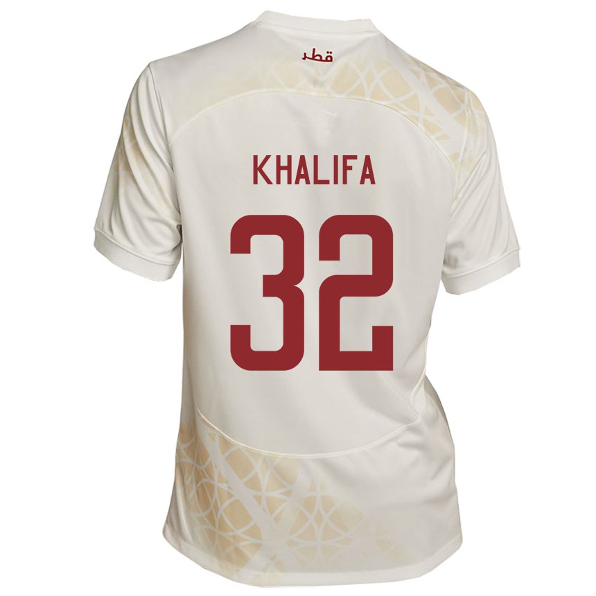 Bambino Maglia Qatar Duana Khalifa #32 Beige Oro Kit Gara Away 22-24 Maglietta