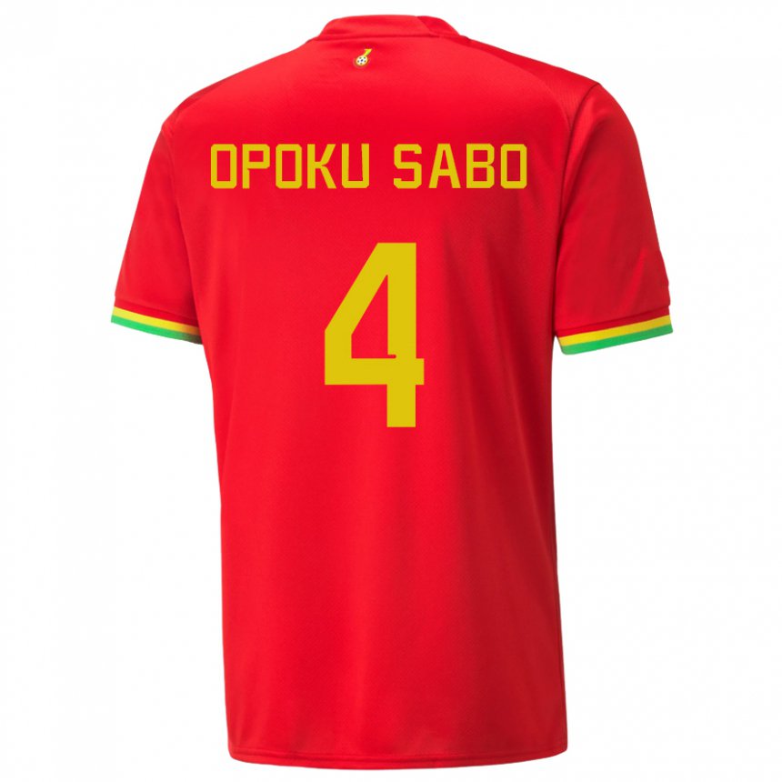 Bambino Maglia Ghana Alex Opoku Sabo #4 Rosso Kit Gara Away 22-24 Maglietta