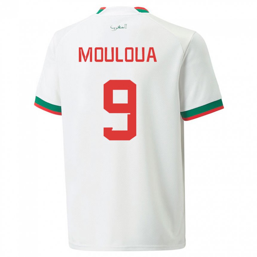 Bambino Maglia Marocco Ayoub Mouloua #9 Bianco Kit Gara Away 22-24 Maglietta