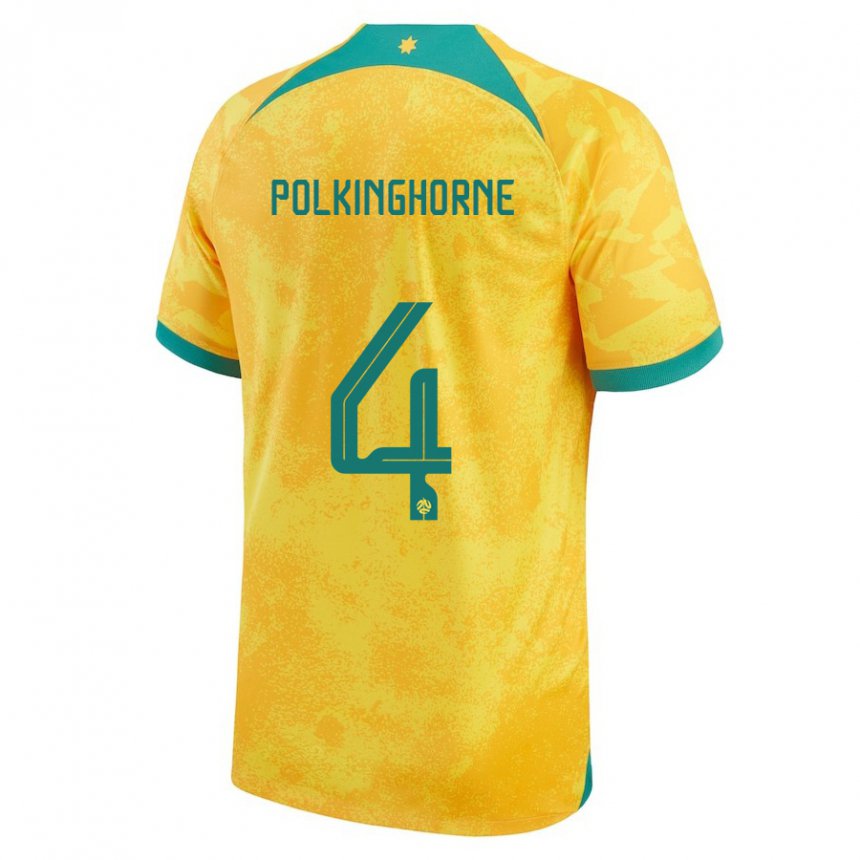 Uomo Maglia Australia Clare Polkinghorne #4 D'oro Kit Gara Home 22-24 Maglietta