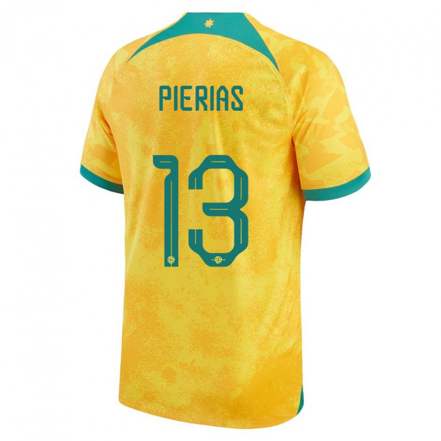 Uomo Maglia Australia Dylan Pierias #13 D'oro Kit Gara Home 22-24 Maglietta