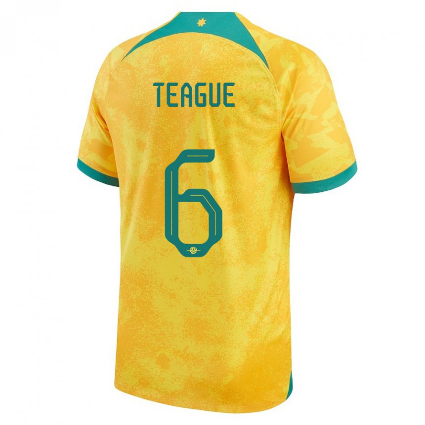 Uomo Maglia Australia Ryan Teague #6 D'oro Kit Gara Home 22-24 Maglietta