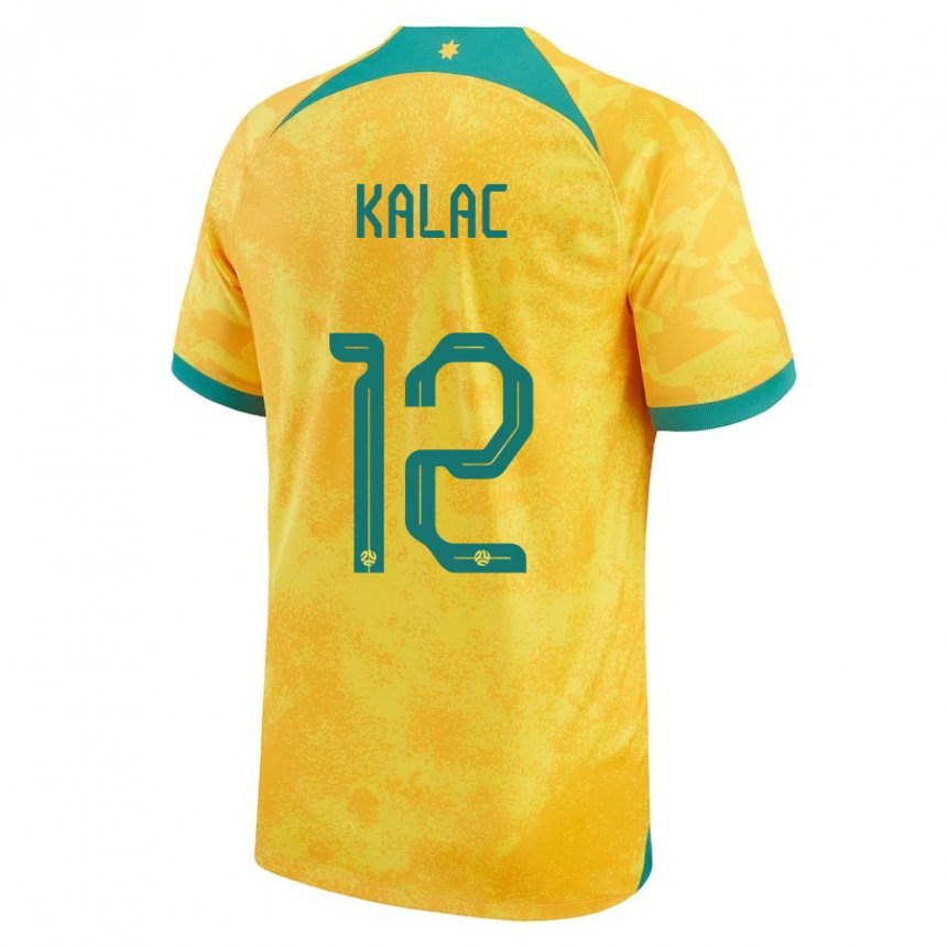 Uomo Maglia Australia Oliver Kalac #12 D'oro Kit Gara Home 22-24 Maglietta