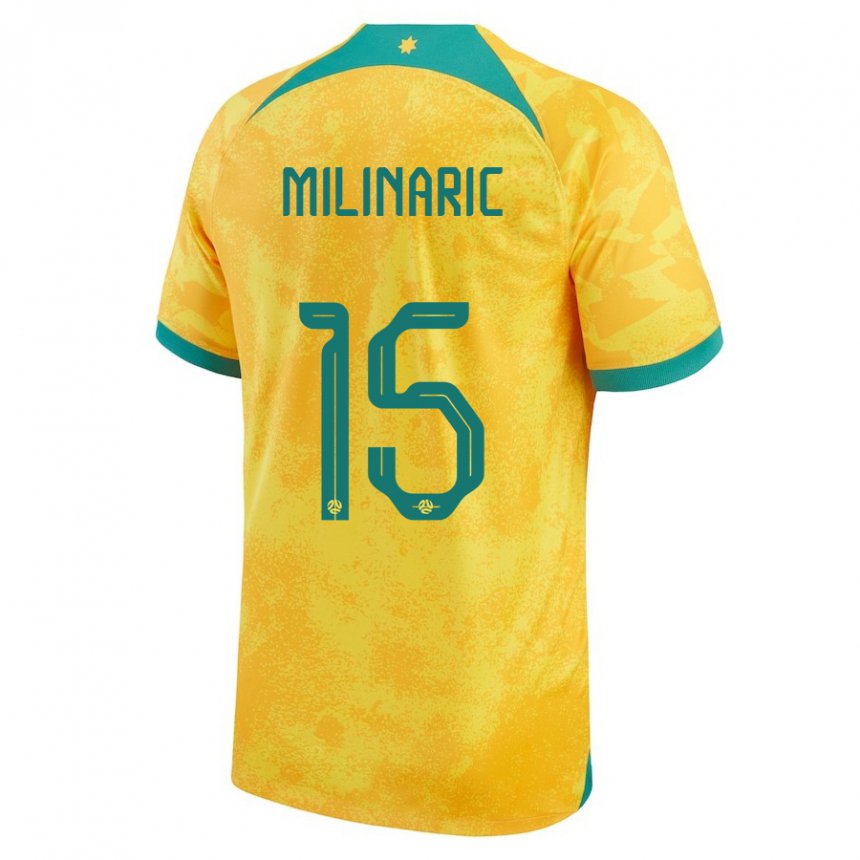 Uomo Maglia Australia Anton Milinaric #15 D'oro Kit Gara Home 22-24 Maglietta