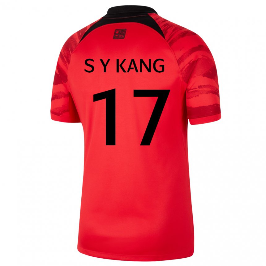 Uomo Maglia Corea Del Sud Kang Sang Yun #17 Rosso Nero Kit Gara Home 22-24 Maglietta