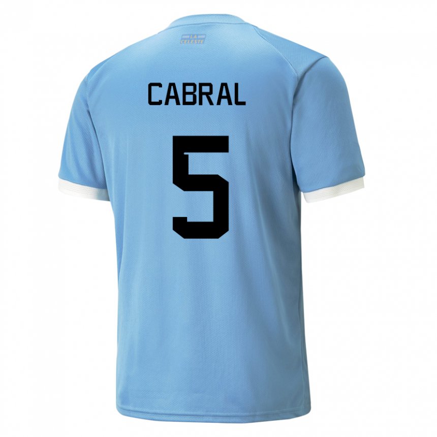 Uomo Maglia Uruguay Maximo Cabral #5 Blu Kit Gara Home 22-24 Maglietta