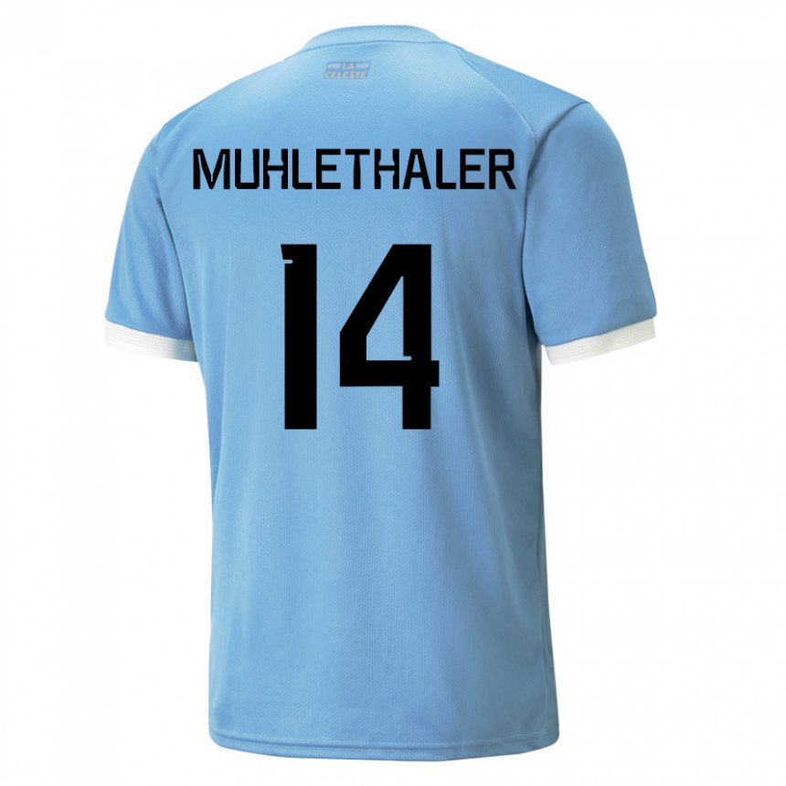 Uomo Maglia Uruguay Stiven Muhlethaler #14 Blu Kit Gara Home 22-24 Maglietta