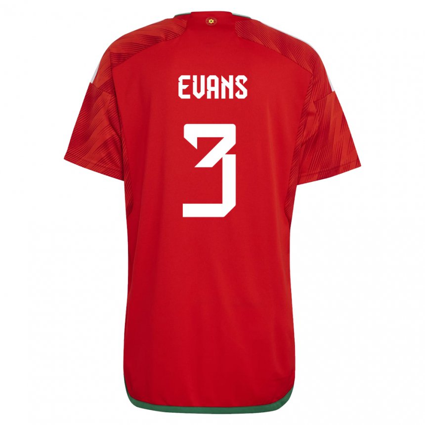 Uomo Maglia Galles Gemma Evans #3 Rosso Kit Gara Home 22-24 Maglietta