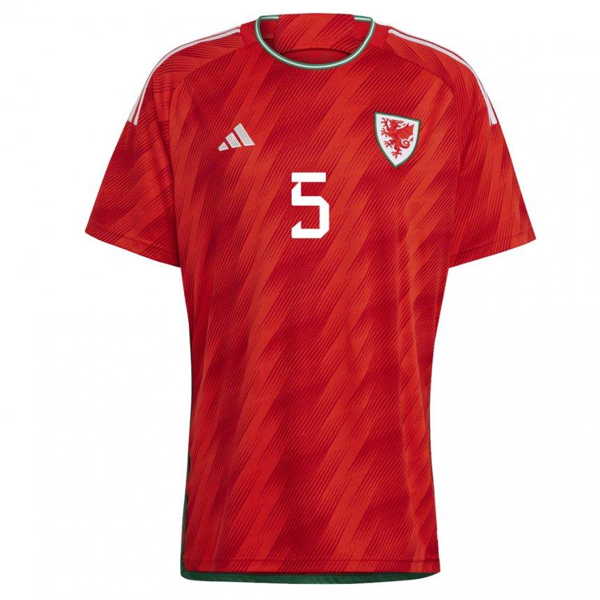 Uomo Maglia Galles Rhiannon Roberts #5 Rosso Kit Gara Home 22-24 Maglietta