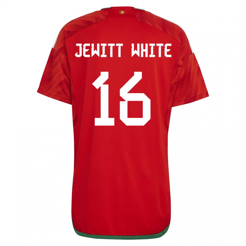 Uomo Maglia Galles Harry Jewitt White #16 Rosso Kit Gara Home 22-24 Maglietta