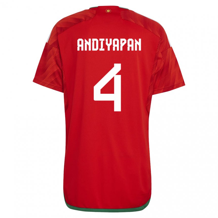 Uomo Maglia Galles William Andiyapan #4 Rosso Kit Gara Home 22-24 Maglietta