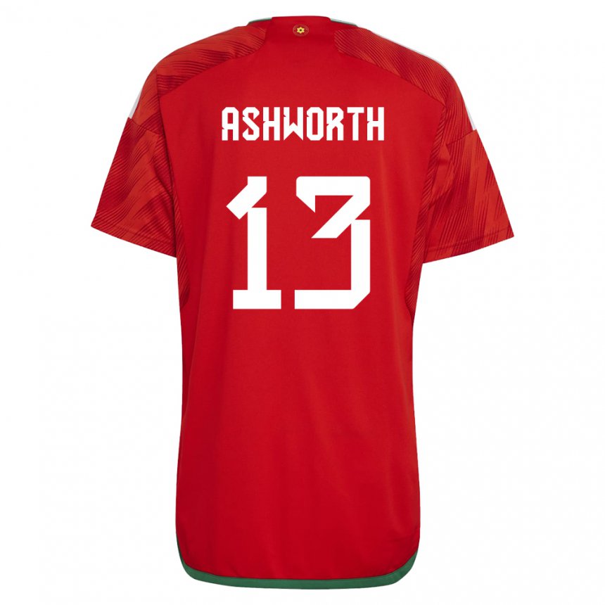 Uomo Maglia Galles Fin Ashworth #13 Rosso Kit Gara Home 22-24 Maglietta