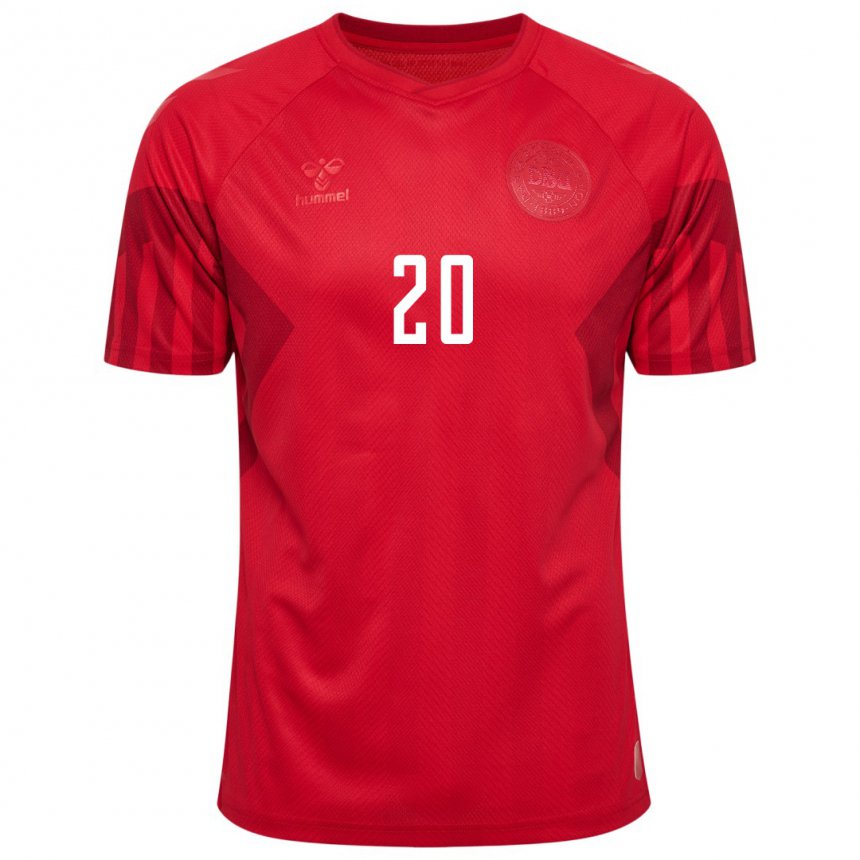 Uomo Maglia Danimarca Gustav Christensen #20 Rosso Kit Gara Home 22-24 Maglietta